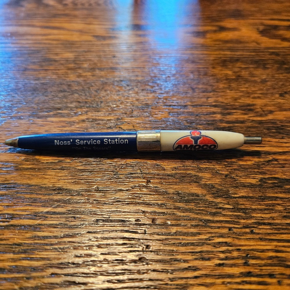 Vintage Amoco Noss Service Station York PA‎ Advertising Ballpoint Pen Blue White